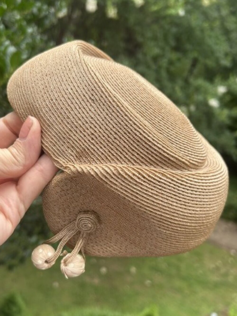 CLEMAR by WESCO Beige Straw Pillbox Fascinator HAT